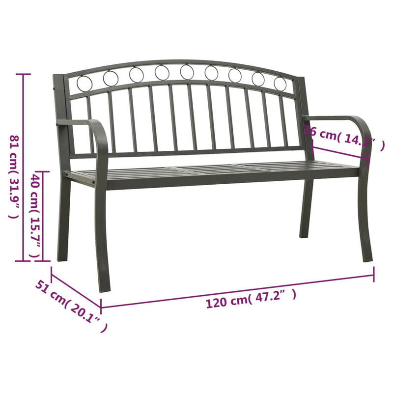 vidaXL Garden Bench with Table Grey 120 cm Steel