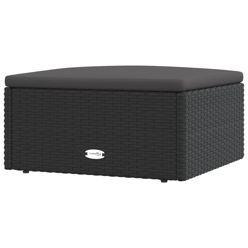 vidaXL Garden Footstool with Cushion Black Poly Rattan
