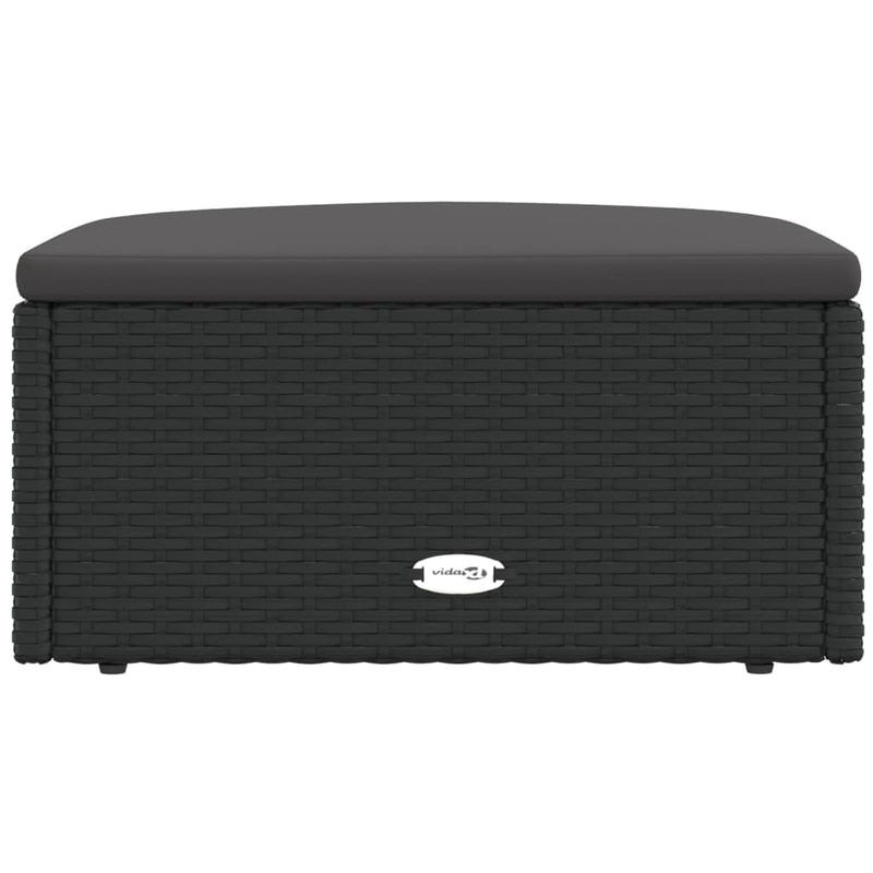 vidaXL Garden Footstool with Cushion Black Poly Rattan
