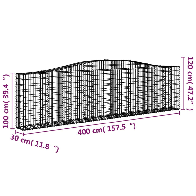 vidaXL Arched Gabion Basket 400x30x100/120 cm Galvanised Iron