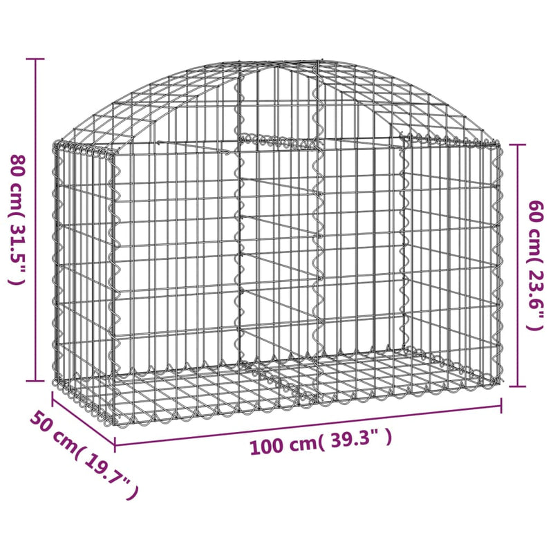 vidaXL Arched Gabion Basket 100x50x60/80 cm Galvanised Iron