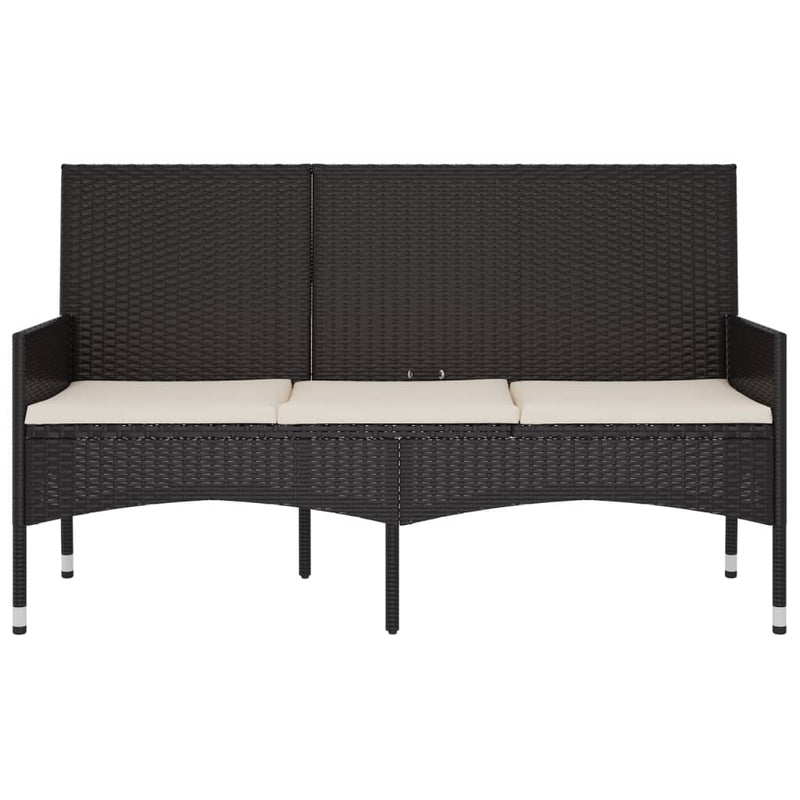 vidaXL 3-Seater Garden Bench with Cushions Black Poly Rattan