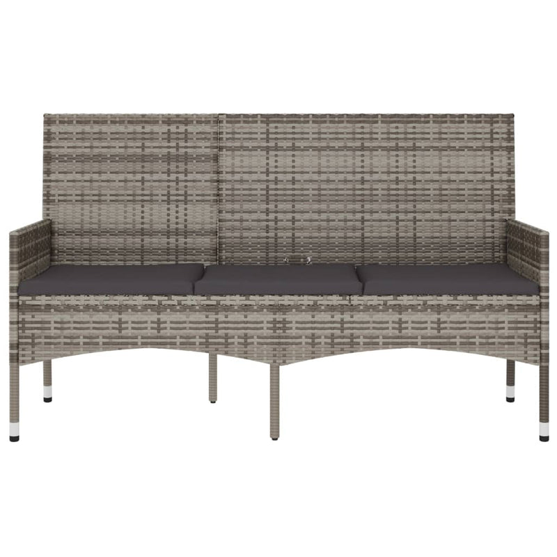 vidaXL 3-Seater Garden Bench with Cushions Grey Poly Rattan