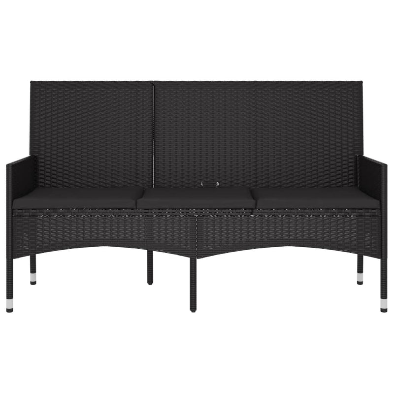 vidaXL 3-Seater Garden Bench with Cushions Black Poly Rattan