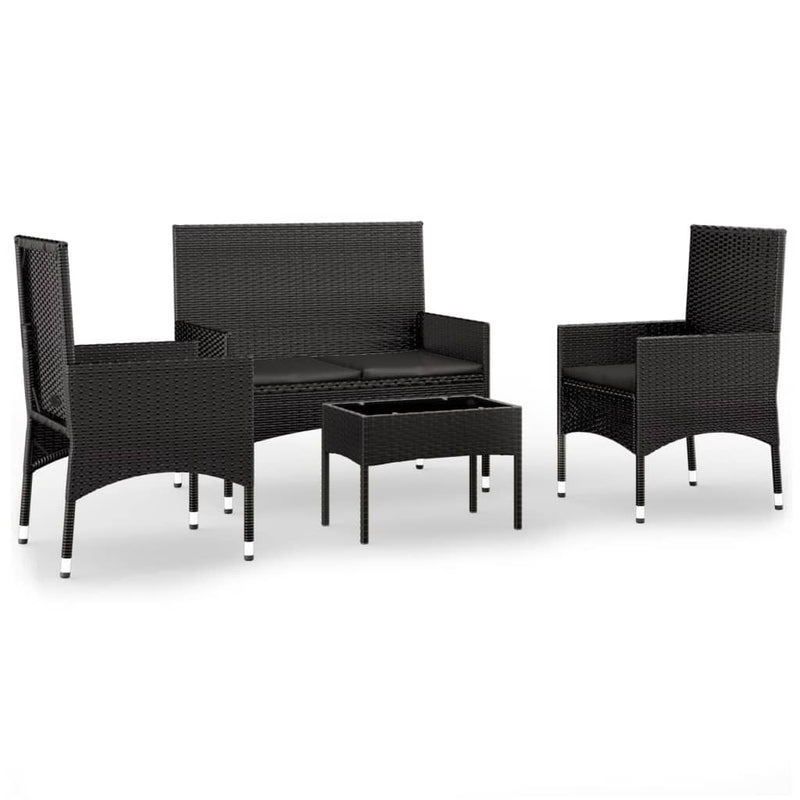 vidaXL 4 Piece Garden Lounge Set with Cushions Black Poly Rattan