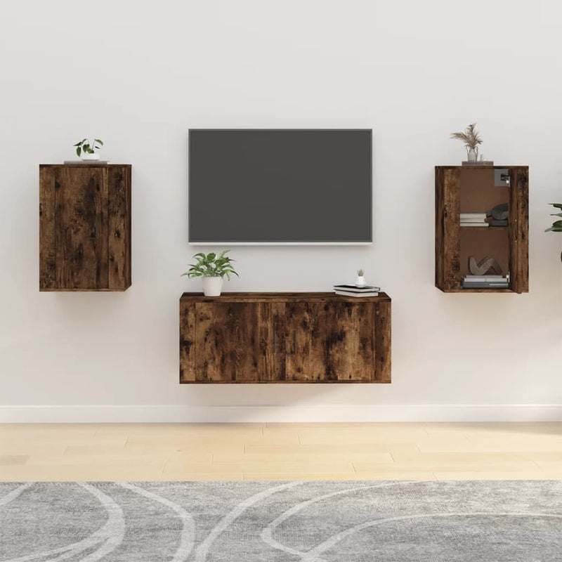 vidaXL Wall Mounted TV Cabinets 2 pcs Smoked Oak 40x34.5x60 cm