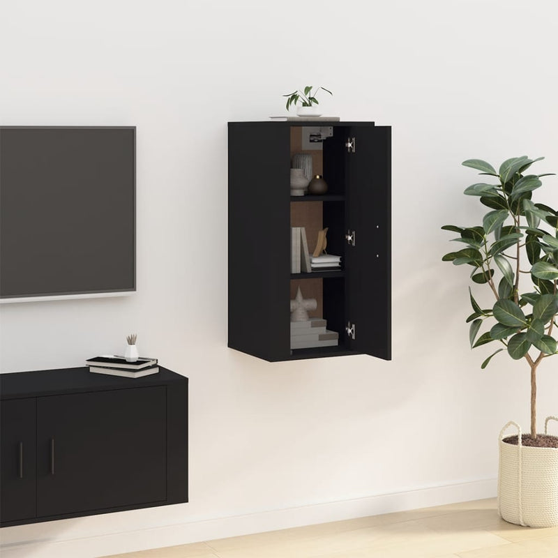 vidaXL Wall Mounted TV Cabinet Black 40x34.5x80 cm