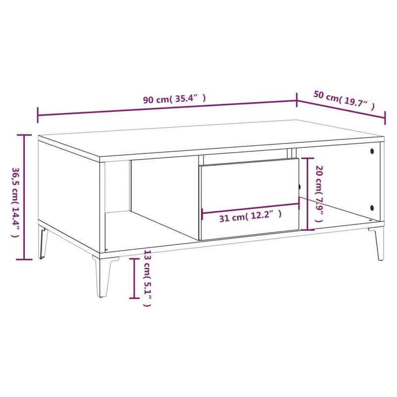 vidaXL Coffee Table White 90x50x36.5 cm Engineered Wood