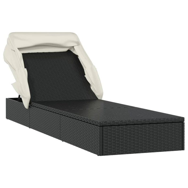 vidaXL Sunbed with Foldable Roof Black 213x63x97 cm Poly Rattan