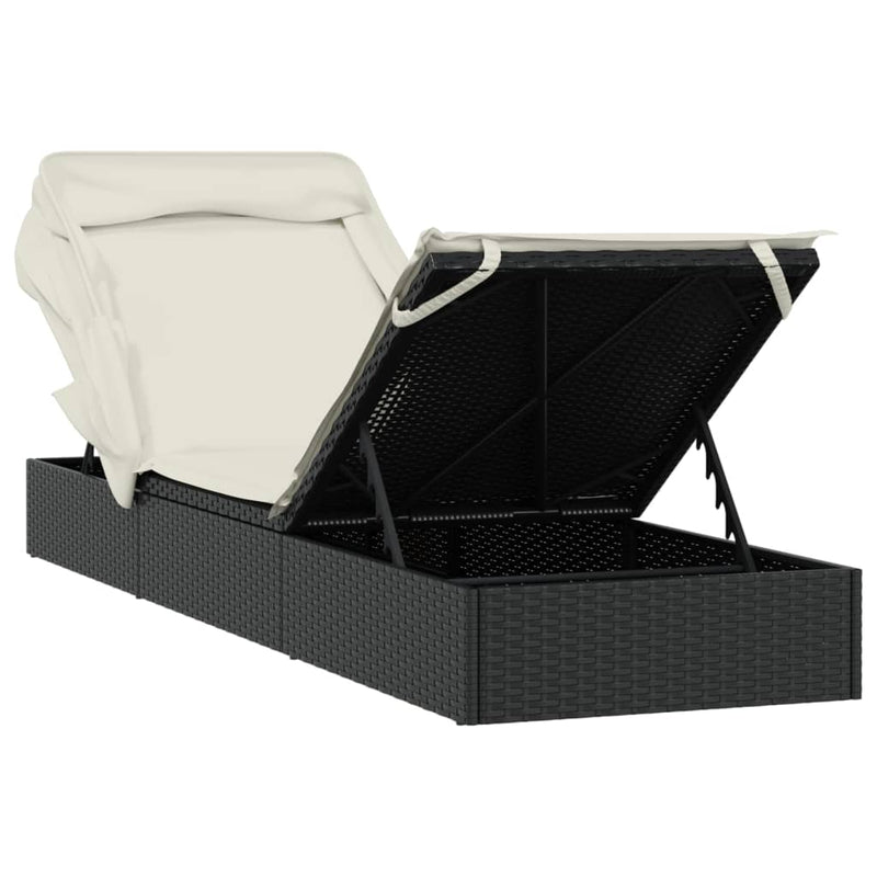 vidaXL Sunbed with Foldable Roof Black 213x63x97 cm Poly Rattan