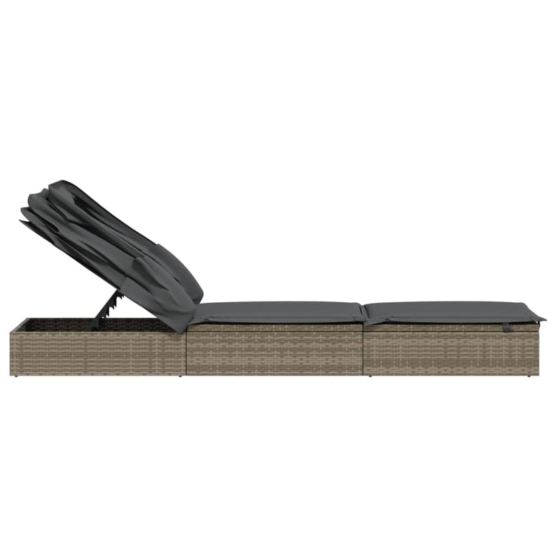 vidaXL Sunbed with Foldable Roof Grey 213x63x97 cm Poly Rattan