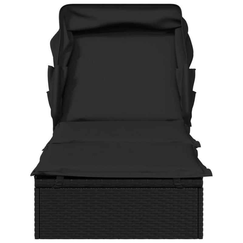 vidaXL Sunbed with Foldable Roof Black 213x63x97 cm Poly Rattan