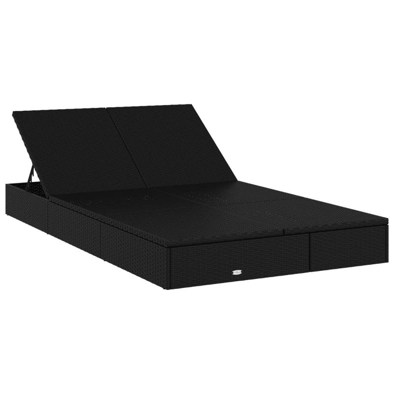 vidaXL 2-Person Sunbed with Cushions Black Poly Rattan