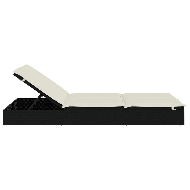 vidaXL 2-Person Sunbed with Cushions Black Poly Rattan