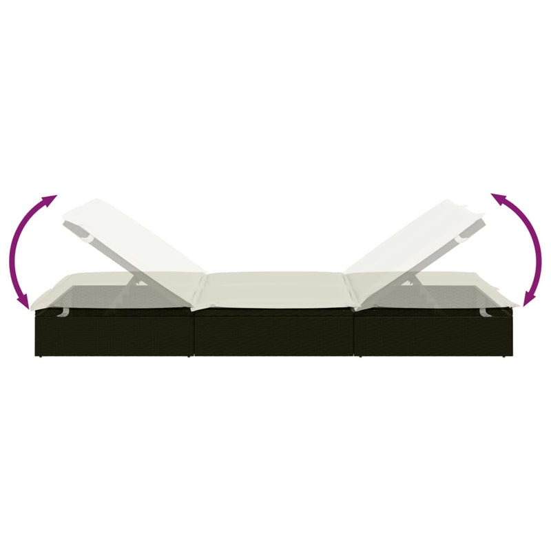 vidaXL 2-Person Sunbed with Cushions Black Poly Rattan