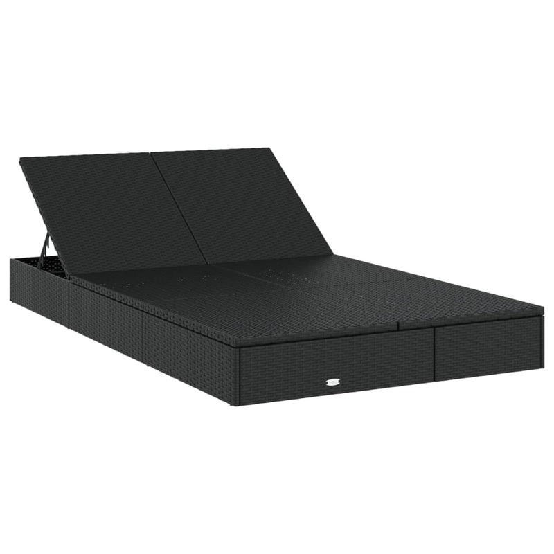 vidaXL 2-Person Sunbed with Cushions Black Poly Rattan