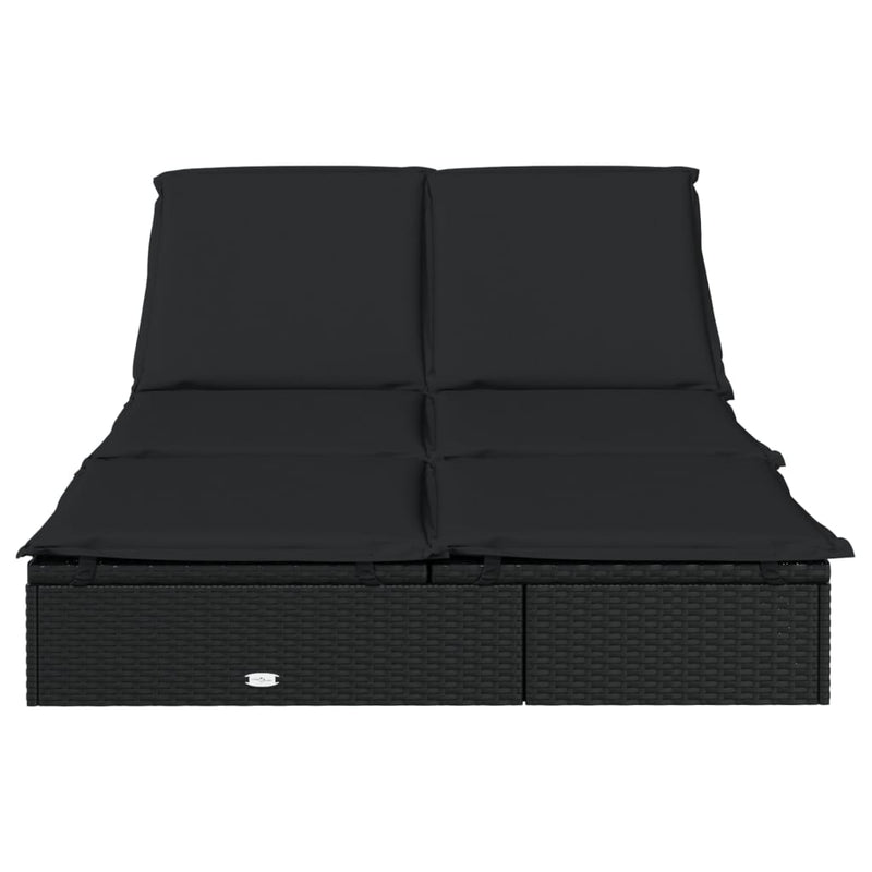 vidaXL 2-Person Sunbed with Cushions Black Poly Rattan