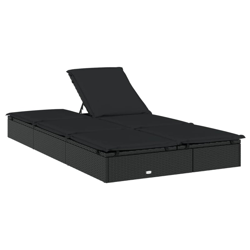 vidaXL 2-Person Sunbed with Cushions Black Poly Rattan