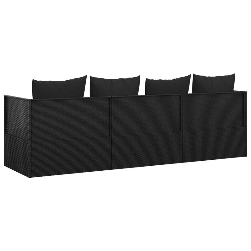 vidaXL Outdoor Lounge Bed with Cushions Black Poly Rattan