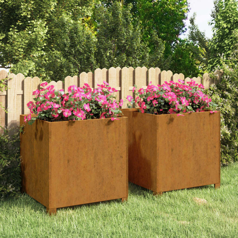 vidaXL Planters with Legs 2 pcs Rusty 50x50x50 cm Corten Steel
