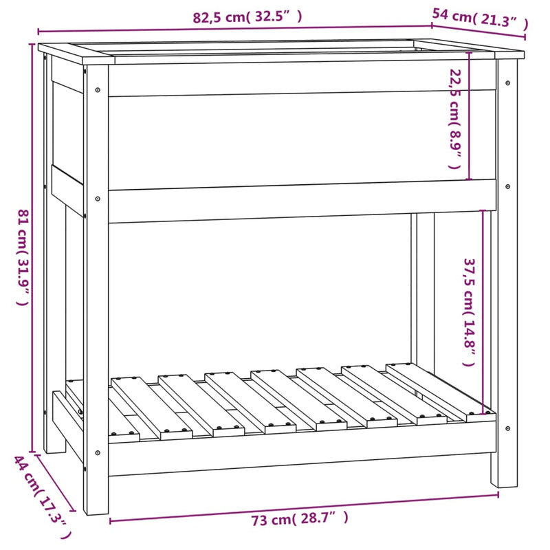 vidaXL Planter with Shelf Grey 82.5x54x81 cm Solid Wood Pine