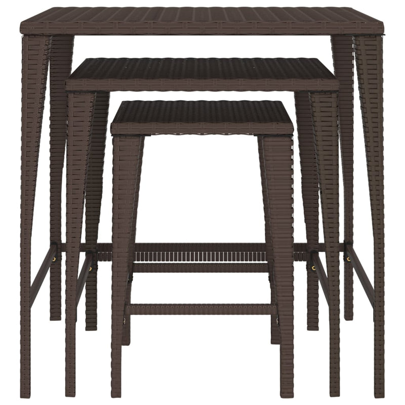 Nesting Tables 3 pcs Brown Poly Rattan