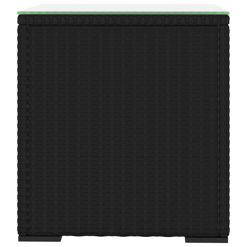 vidaXL Side Table Black 40x37x40.5 cm Poly Rattan and Tempered Glass