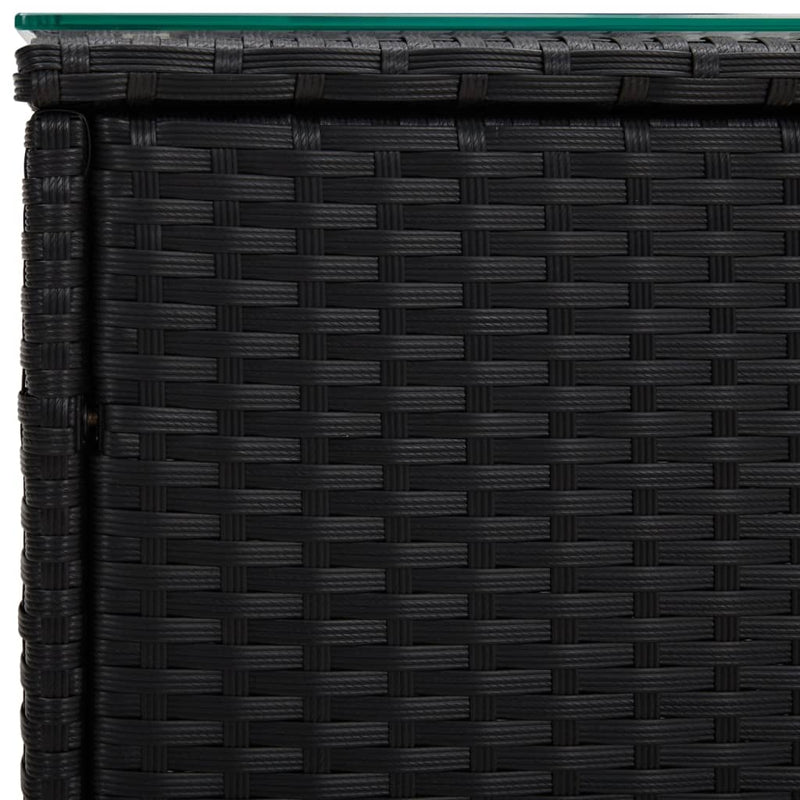 vidaXL Side Table Black 40x37x40.5 cm Poly Rattan and Tempered Glass