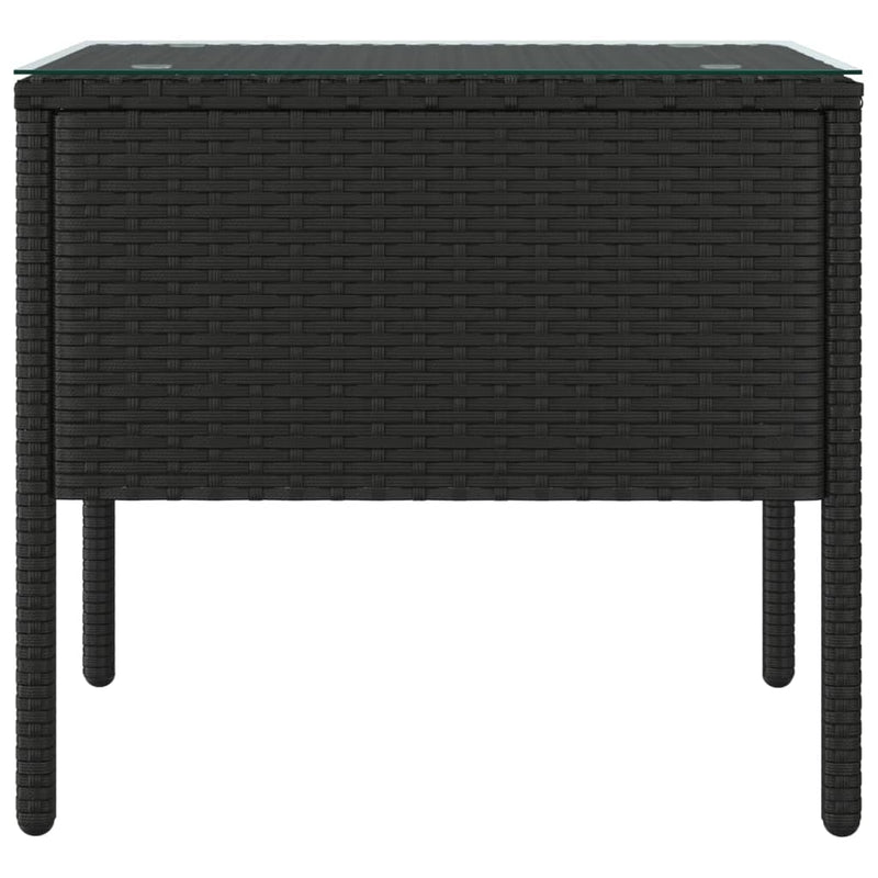 vidaXL Side Table Black 53x37x48 cm Poly Rattan and Tempered Glass