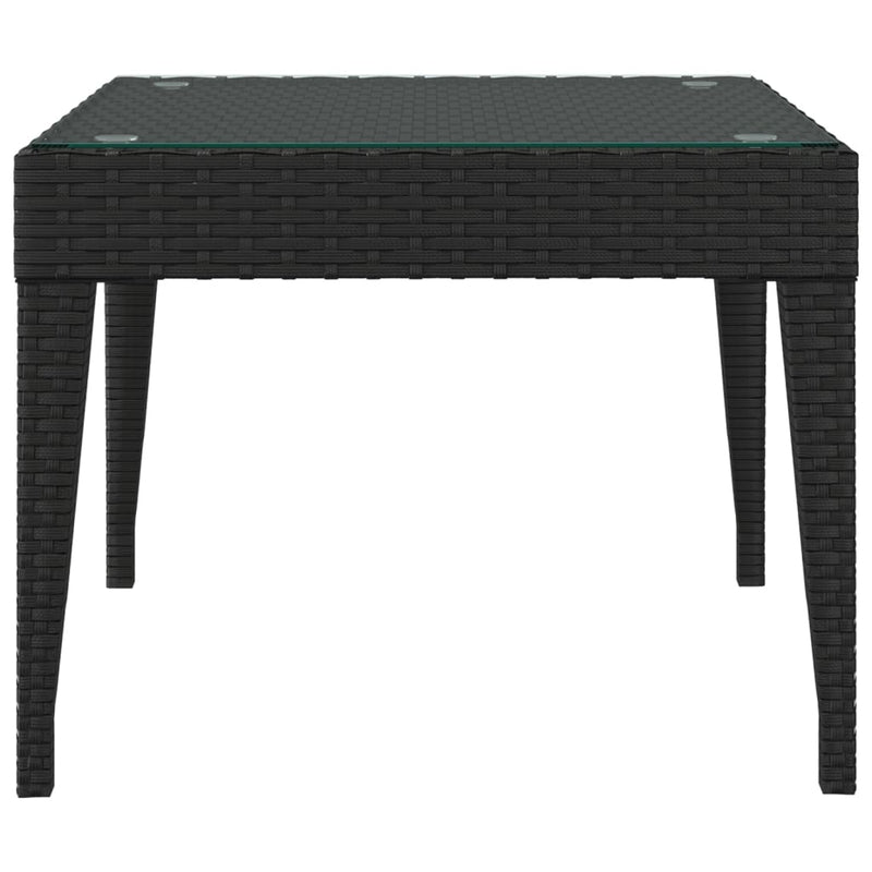 vidaXL Side Table Black 50x50x38 cm Poly Rattan and Tempered Glass