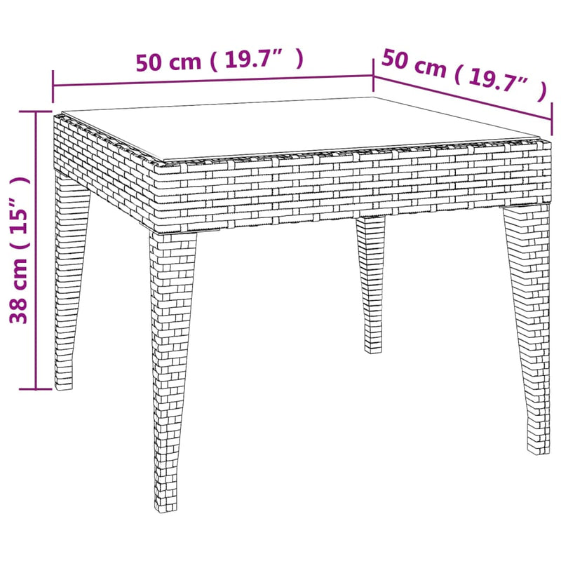 vidaXL Side Table Black 50x50x38 cm Poly Rattan and Tempered Glass