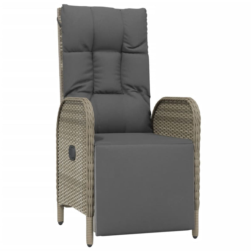 vidaXL Outdoor Reclining Chairs with Cushions 2 pcs Poly Rattan Grey