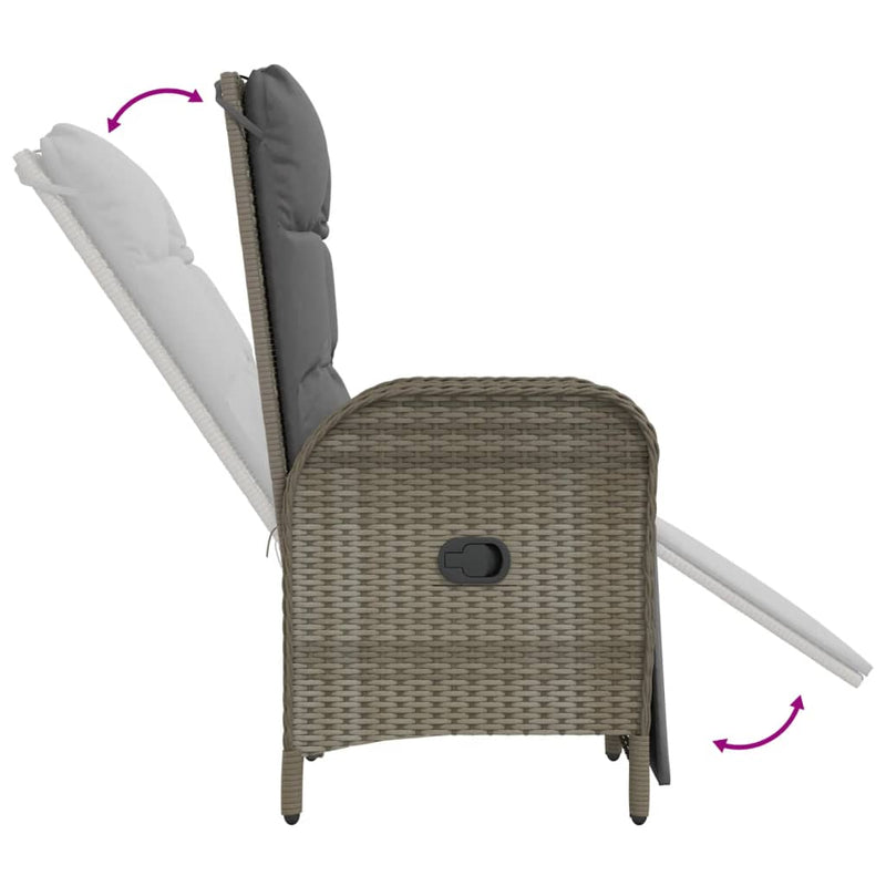 vidaXL Outdoor Reclining Chairs with Cushions 2 pcs Poly Rattan Grey