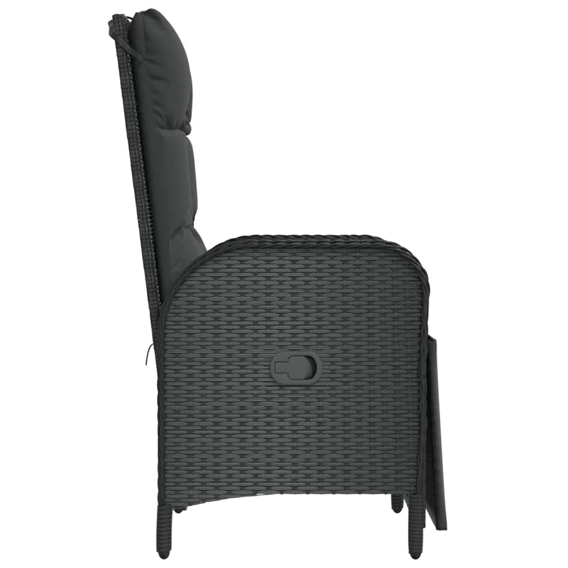 vidaXL Outdoor Reclining Chairs with Cushions 2 pcs Poly Rattan Black
