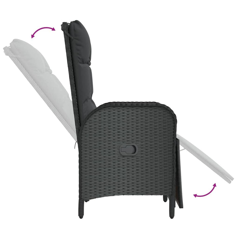 vidaXL Outdoor Reclining Chairs with Cushions 2 pcs Poly Rattan Black