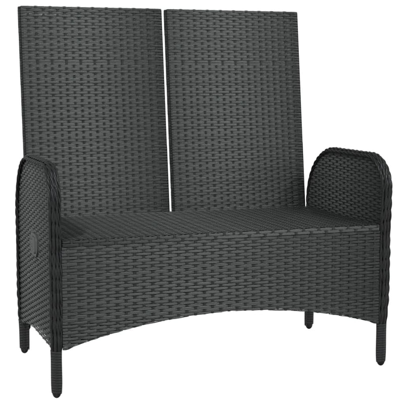 vidaXL Reclining Garden Bench with Cushions 107 cm Poly Rattan Black