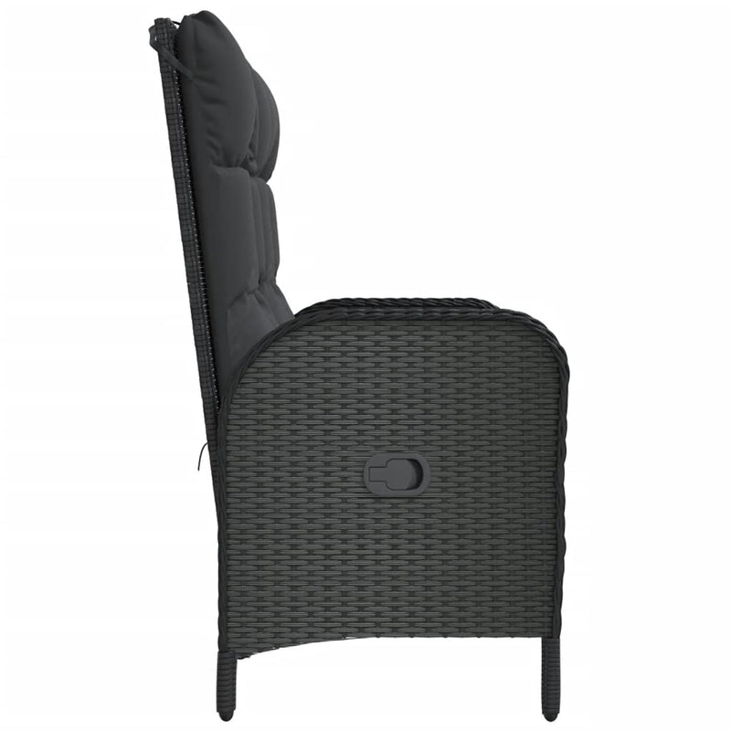 vidaXL Reclining Garden Bench with Cushions 107 cm Poly Rattan Black