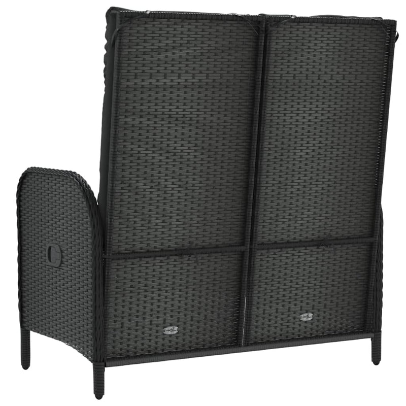 vidaXL Reclining Garden Bench with Cushions 107 cm Poly Rattan Black