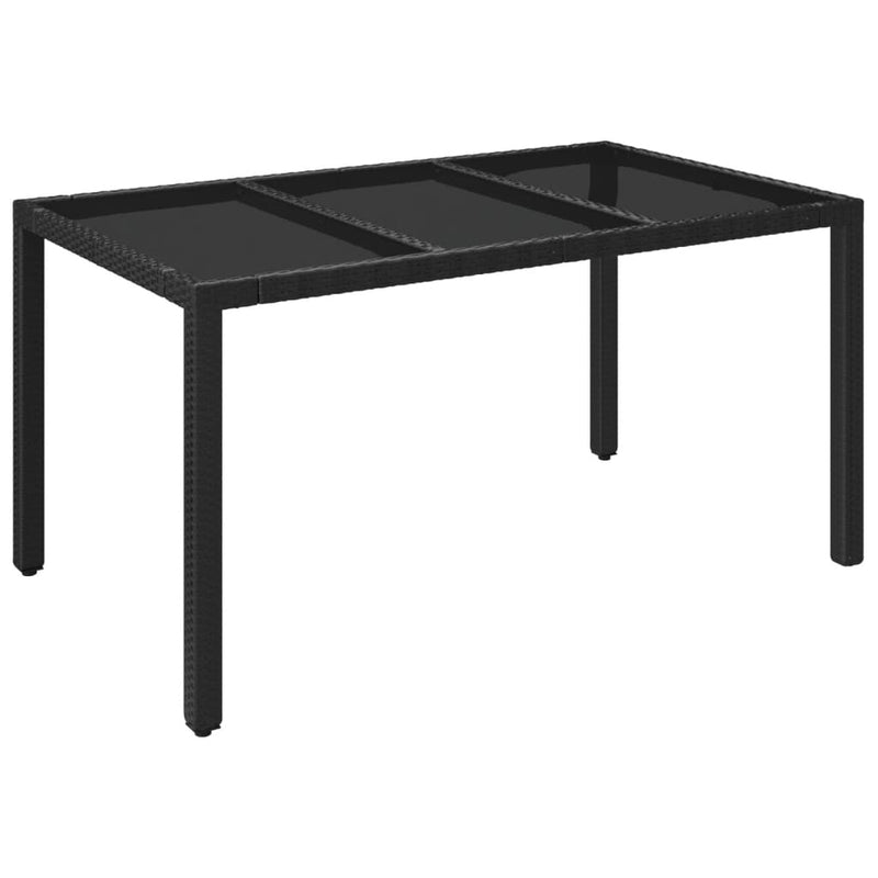 vidaXL Garden Table with Glass Top Black 150x90x75 cm Poly Rattan