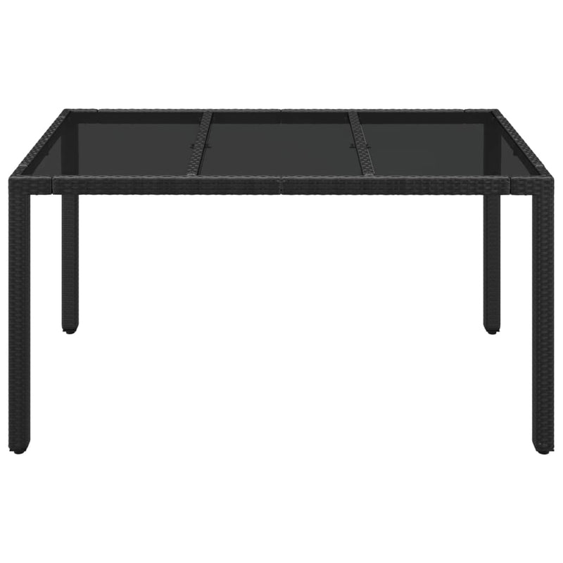 vidaXL Garden Table with Glass Top Black 150x90x75 cm Poly Rattan