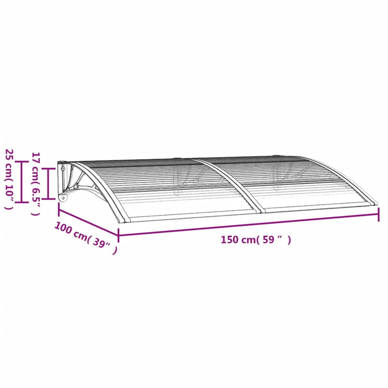 vidaXL Door Canopy Grey 150x100 cm Polycarbonate
