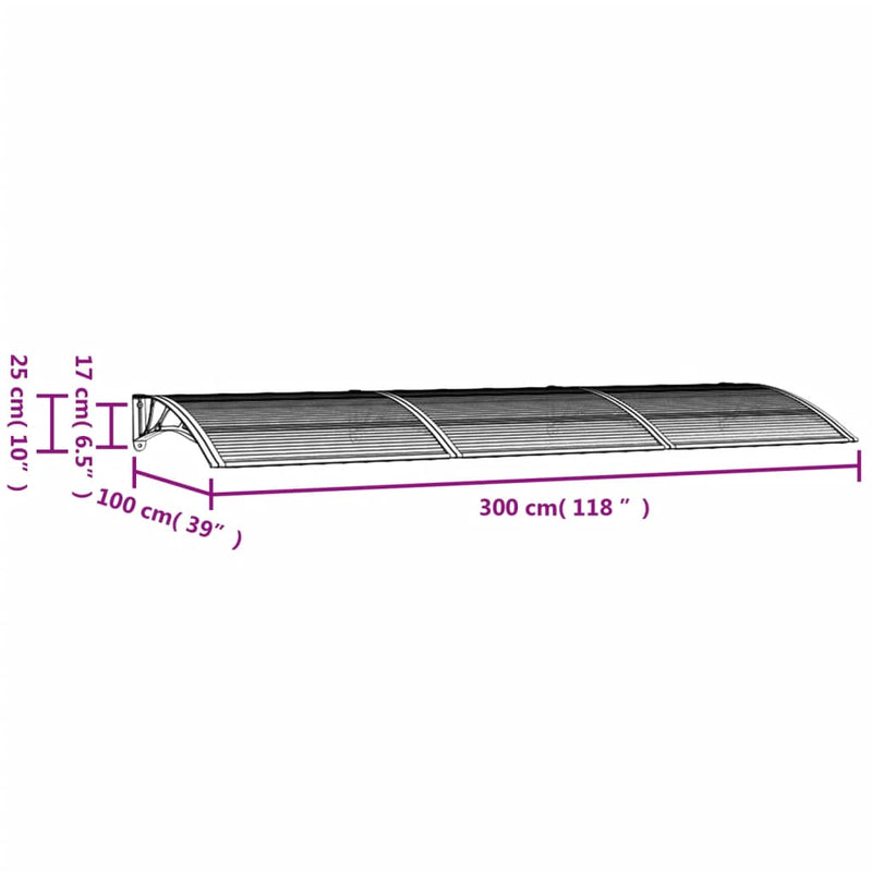 vidaXL Door Canopy Black 300x100 cm Polycarbonate