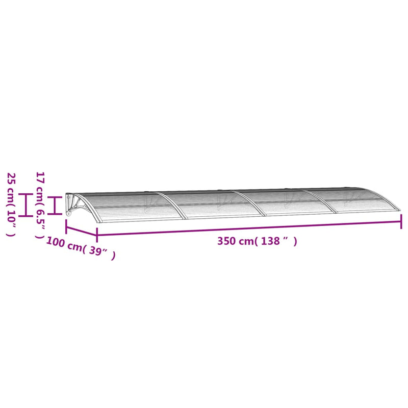 vidaXL Door Canopy Black 350x100 cm Polycarbonate