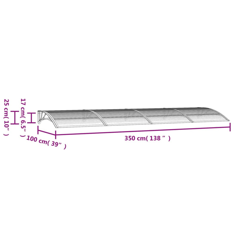vidaXL Door Canopy Grey 350x100 cm Polycarbonate