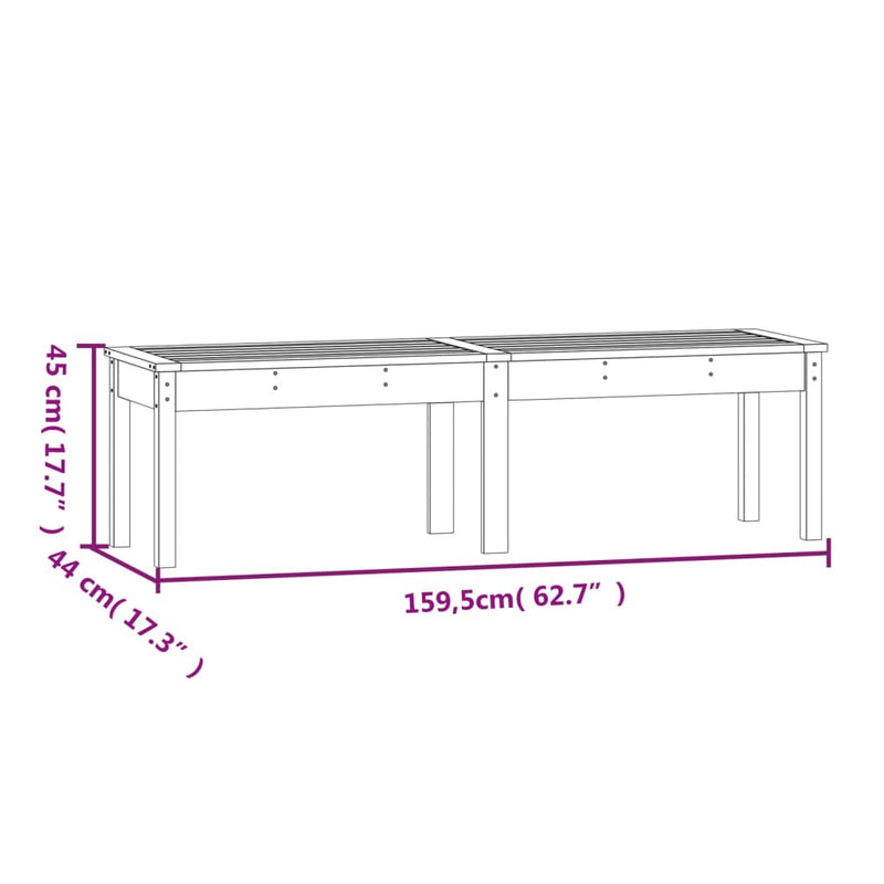vidaXL 2-Seater Garden Bench Black 159.5x44x45 cm Solid Wood Pine