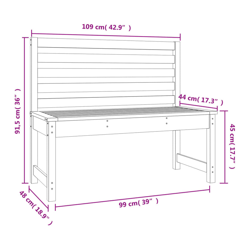 vidaXL Garden Bench Black 109 cm Solid Wood Pine
