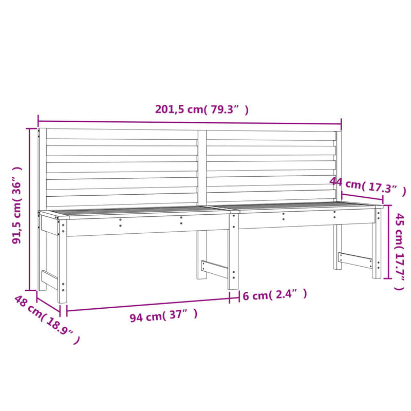 vidaXL Garden Bench Black 201.5 cm Solid Wood Pine