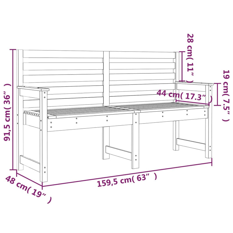 vidaXL Garden Bench Black 159.5x48x91.5 cm Solid Wood Pine