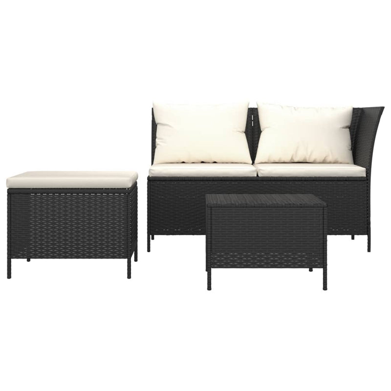 vidaXL 3 Piece Garden Lounge Set with Cushions Black Poly Rattan