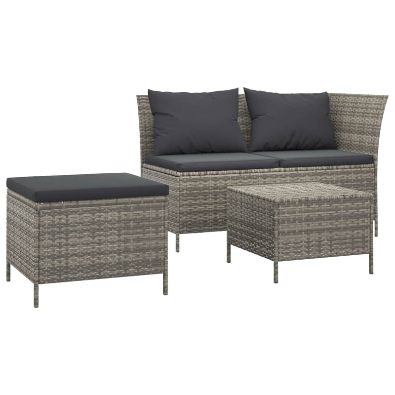vidaXL 3 Piece Garden Lounge Set with Cushions Grey Poly Rattan